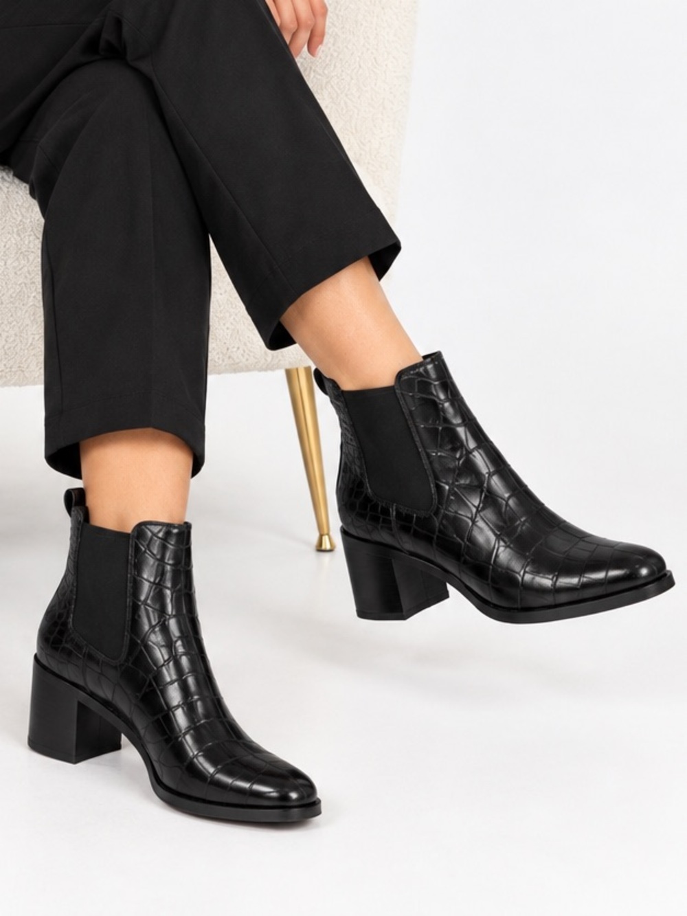 RAG & BONE Black Croc Embossed Leather Chelsea Ankle Boots EUR 37.5 | US 7.5–8